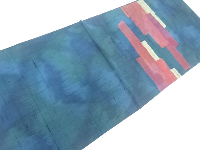  節紬　幾何学模様織り出し　開き名古屋帯（額縁仕立て）